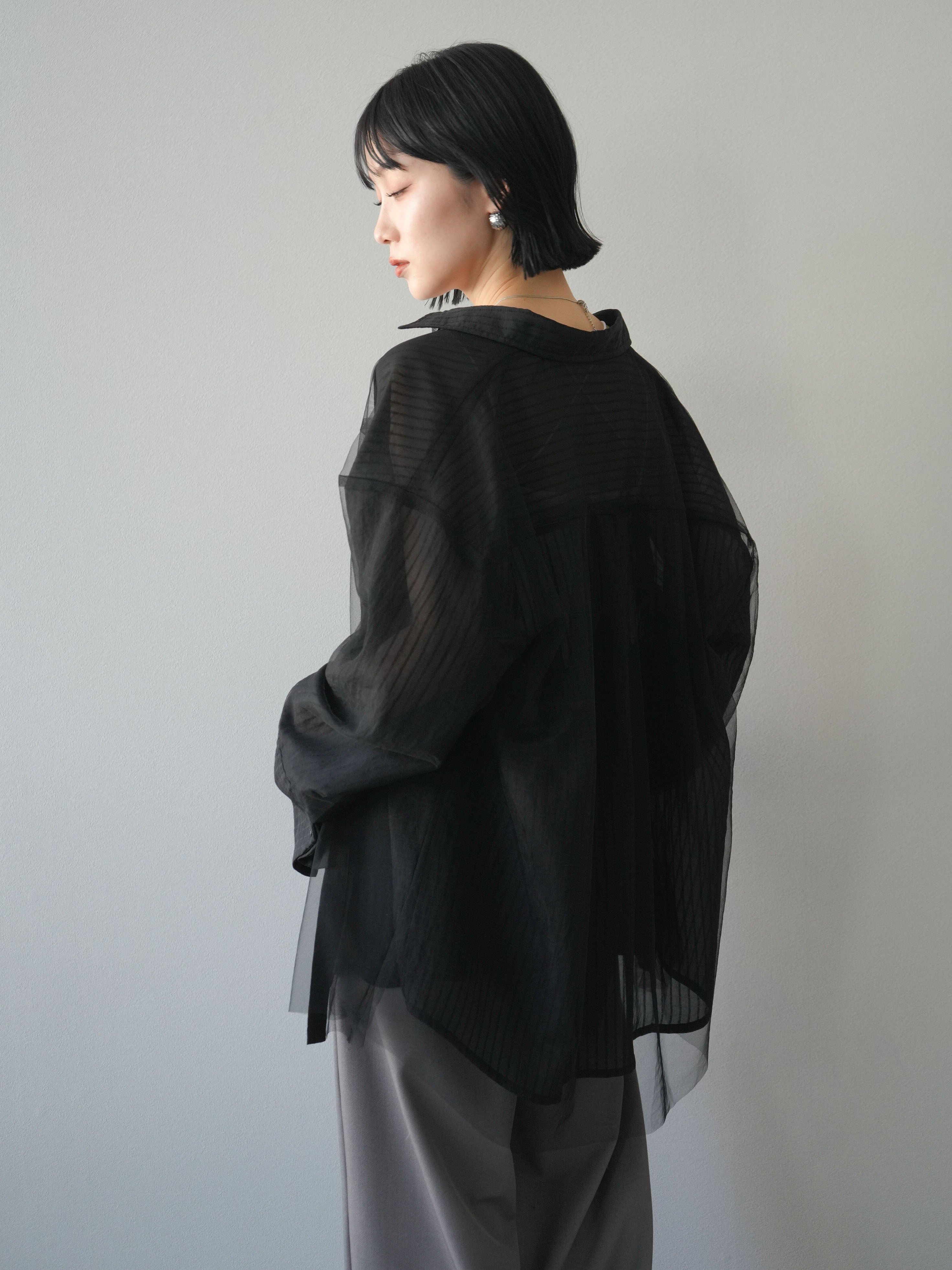 ✨美品✨メゾンスペシャル　24ss チュールドッキングシアーオーバーシャツ　黒 ✨美品✨メゾンスペシャル 24ss チュールドッキングシアー