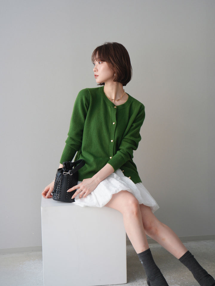 [SET]ハートボタンニットカーディガン+コットンライクレースバルーンミニスカート(2set)