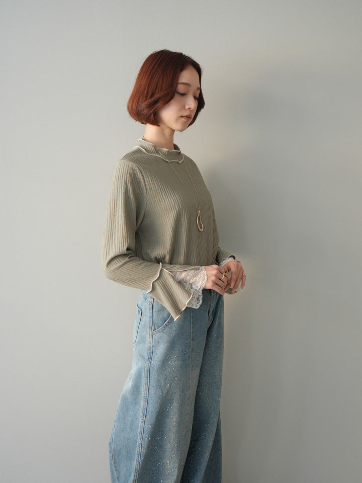 [予約]袖レース楊柳メロートップス/lightgreen