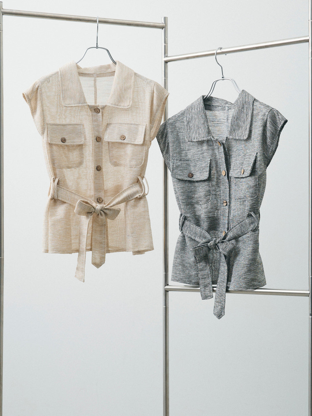 [SET]ミックスヤーンメッシュブラウス+コクーンワイドチノパンツ(2set)