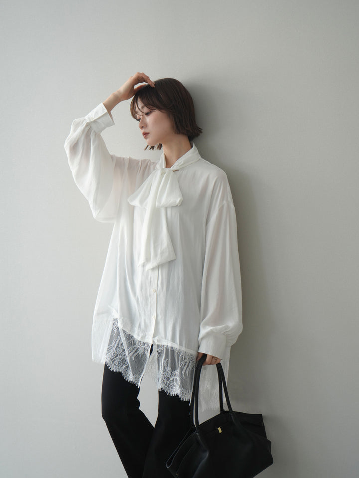 [予約]レースヘムボウタイブラウス/white