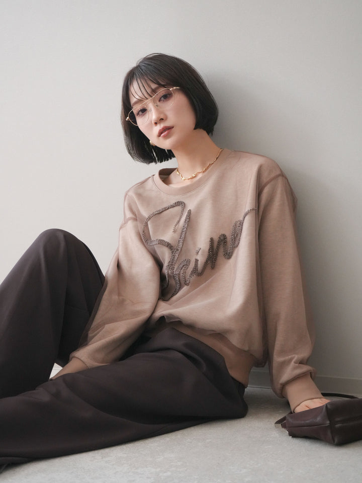 [予約]チュールレイヤードロゴスエットプルオーバー/beige