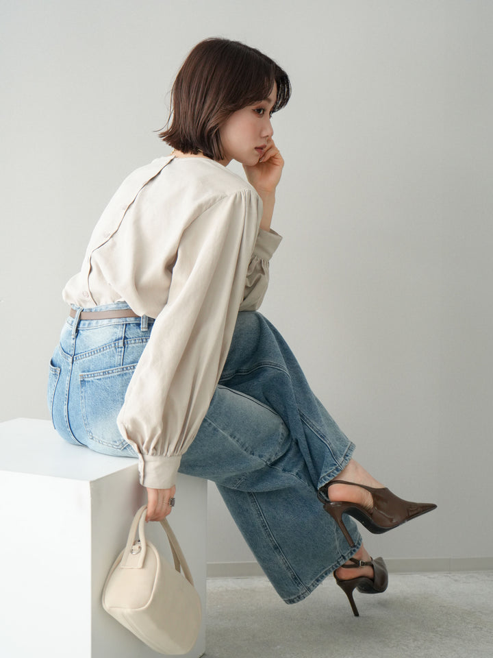 [予約]2WAYピーチスキンボリュームスリーブブラウス/greige