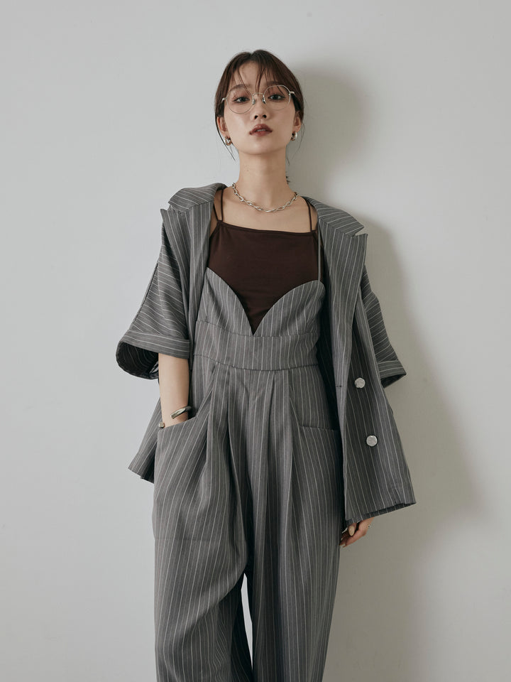 [予約]ヘリンボーンストライプサロペット/チャコール