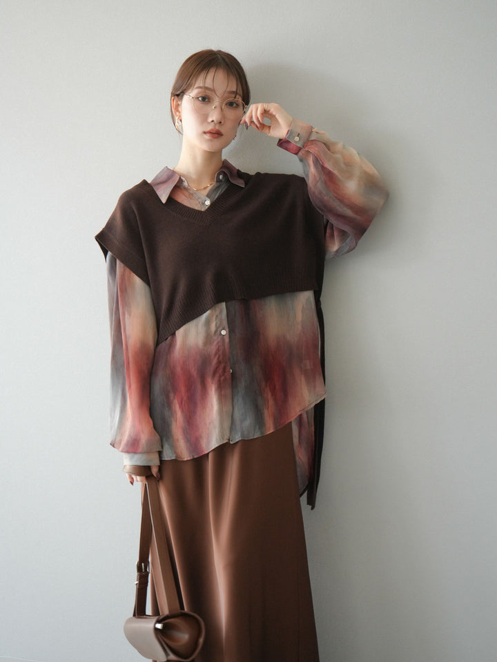 [予約]サイドリボンVネックショートニットベスト/ブラウン