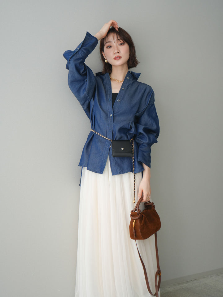 [SET]テンセルデニムタックシャツ+チュールボリュームスカート(2set)
