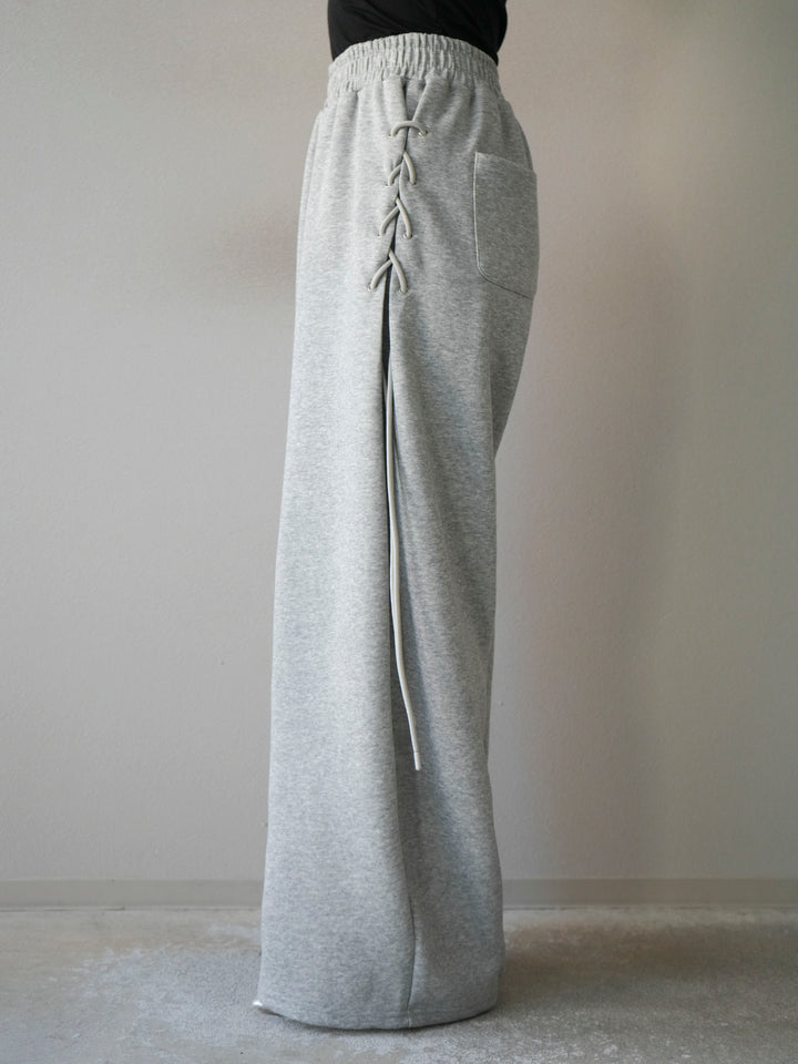 [予約]サイドレースアップスウェットワイドパンツ/グレー