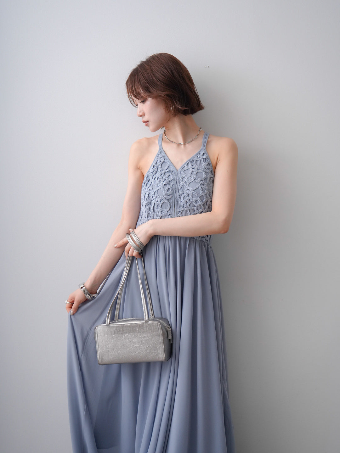 [予約]クロシェシフォンキャミワンピース/lightblue