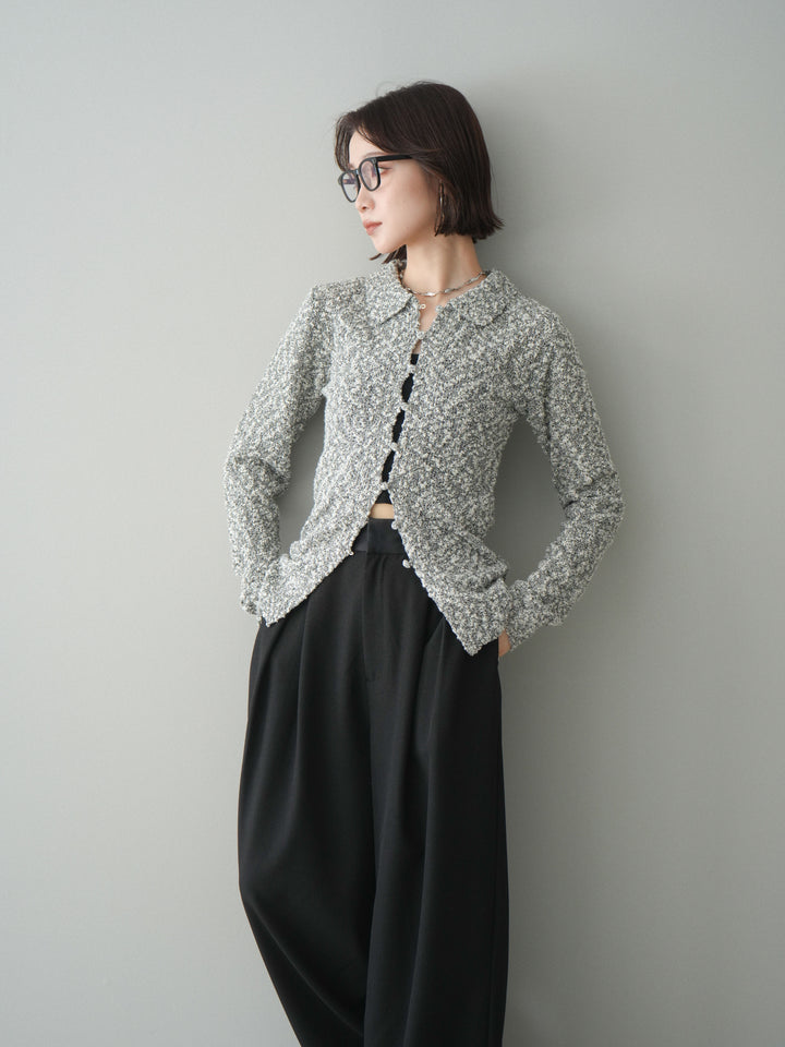 [SET]透かし編みブークレポロニットトップス+選べるアクセセット(2set)