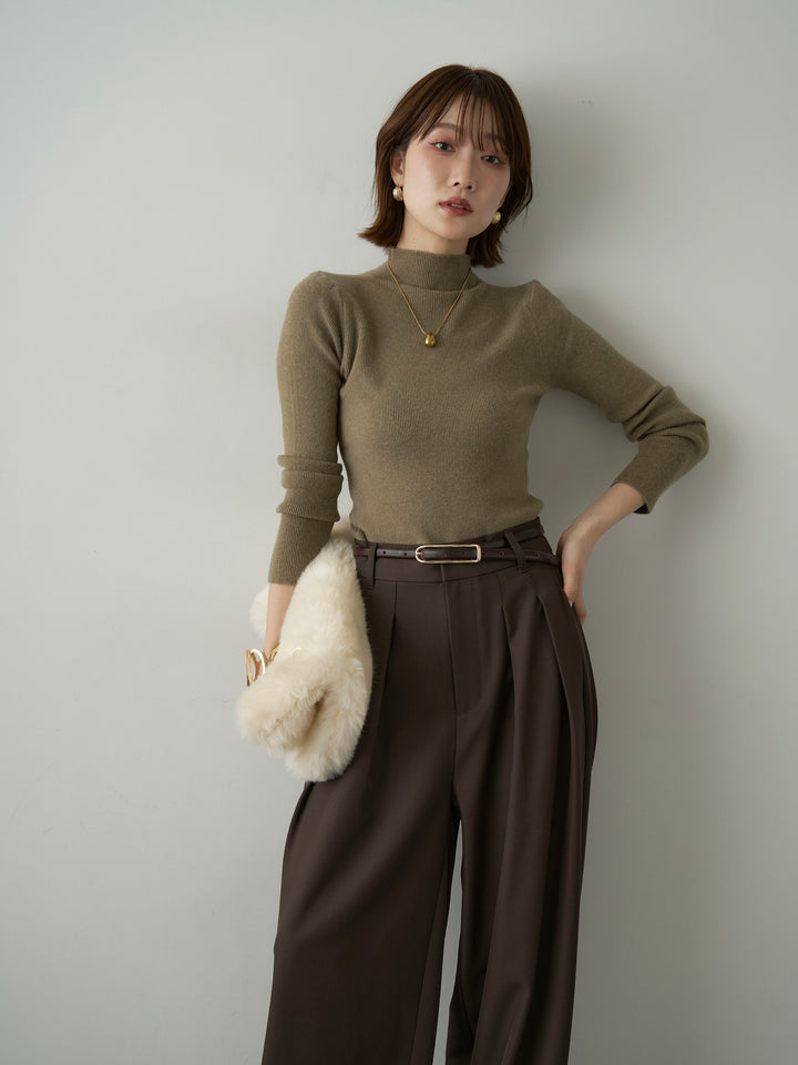 [予約]リブモックネックニットトップス/khaki