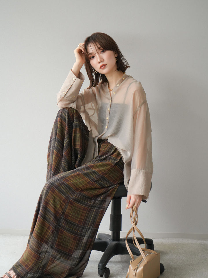 [予約]シャイニーシアーバンドカラーシャツ/ベージュ