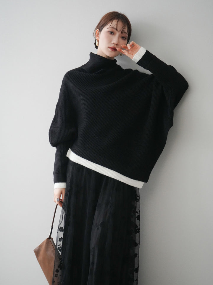 [予約]配色アシンメトリードルマンニットプルオーバー/black