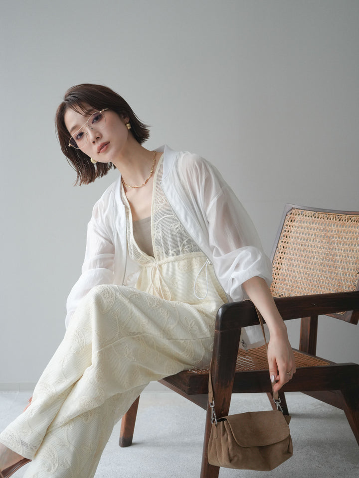 [SET]レース刺繍サロペット+ドロストシアーブルゾン(2set)