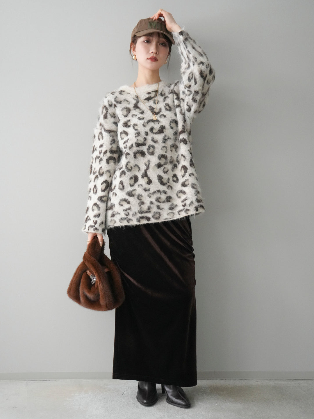 [予約]レオパードシャギーニットプルオーバー/apricot