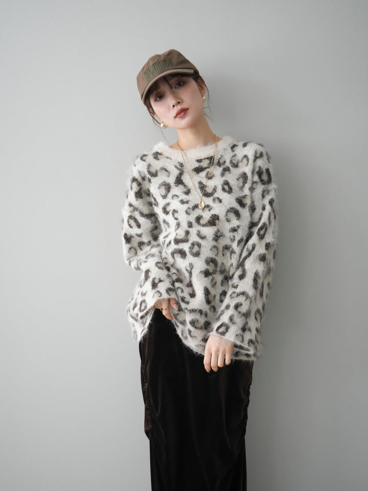 [予約]レオパードシャギーニットプルオーバー/apricot