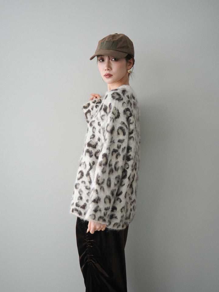 [予約]レオパードシャギーニットプルオーバー/apricot
