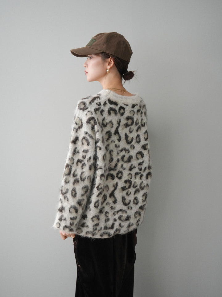 [予約]レオパードシャギーニットプルオーバー/apricot