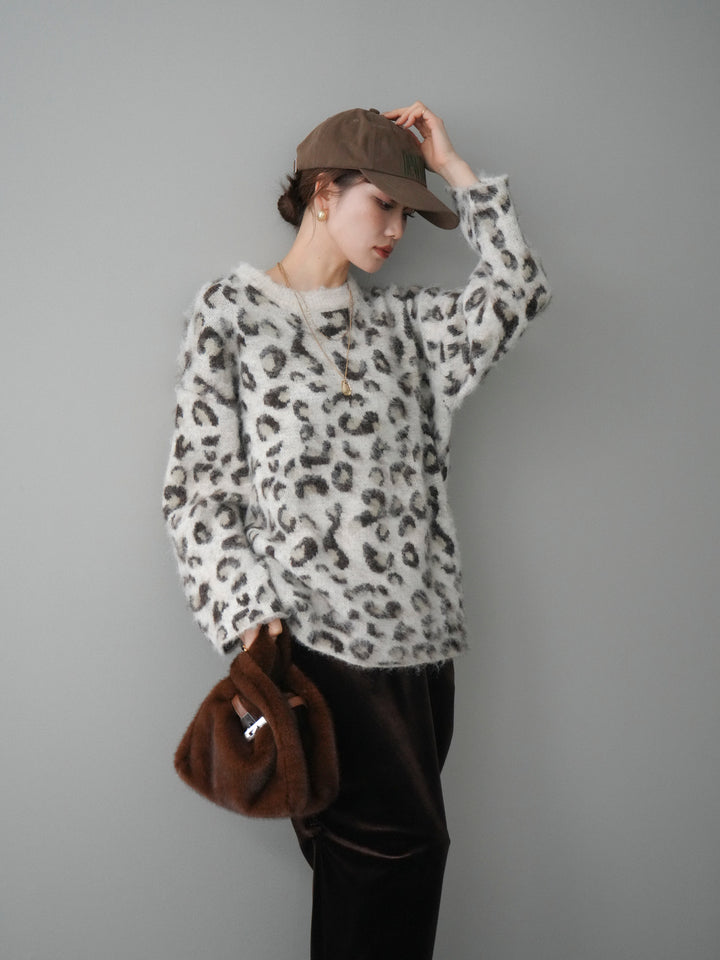 [予約]レオパードシャギーニットプルオーバー/apricot