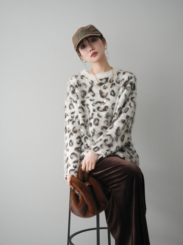 [予約]レオパードシャギーニットプルオーバー/apricot