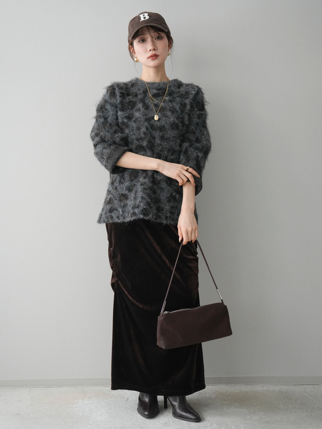 [予約]レオパードシャギーニットプルオーバー/gray