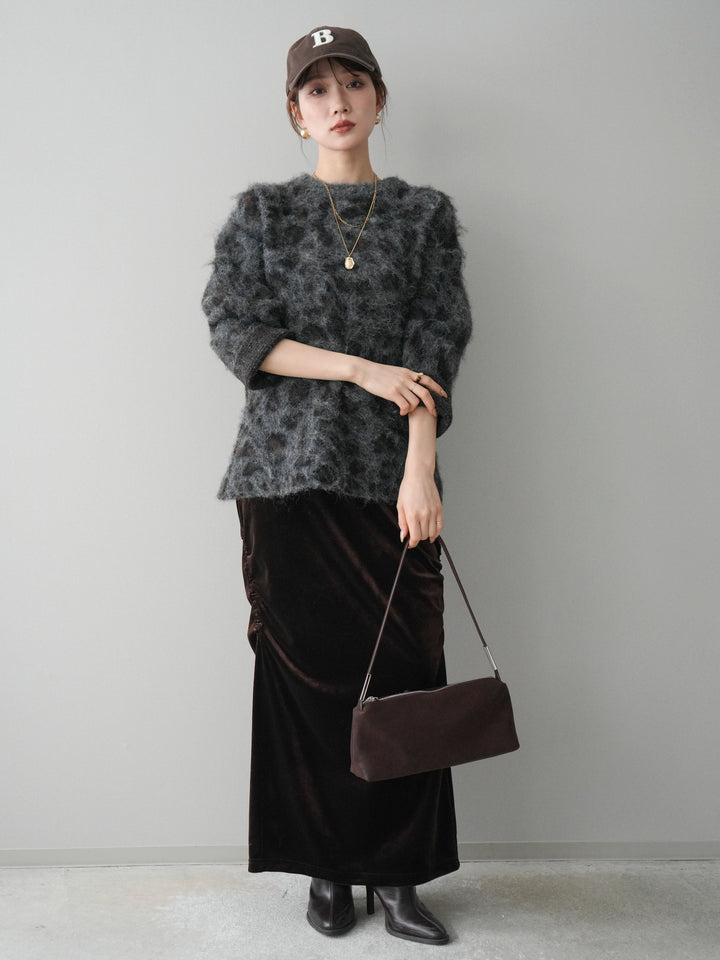 [予約]レオパードシャギーニットプルオーバー/gray