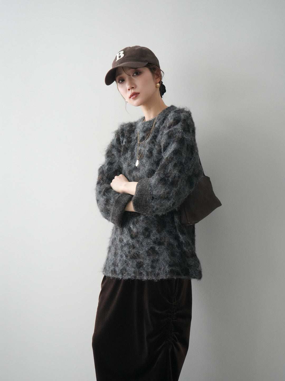 [予約]レオパードシャギーニットプルオーバー/gray