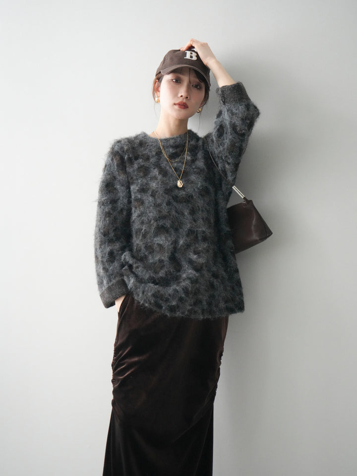 [予約]レオパードシャギーニットプルオーバー/gray