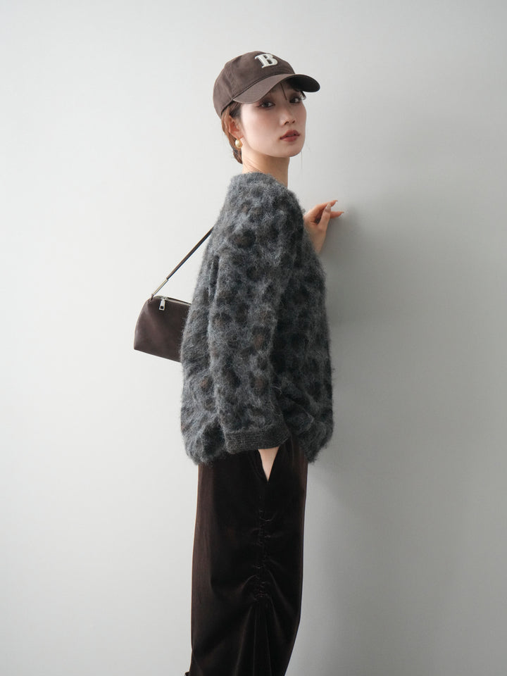 [予約]レオパードシャギーニットプルオーバー/gray