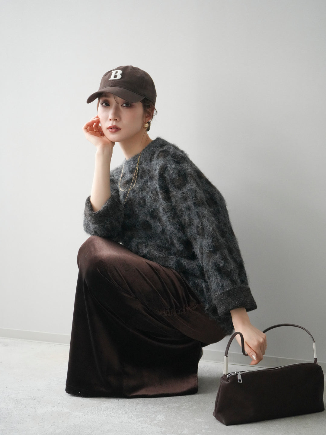 [予約]レオパードシャギーニットプルオーバー/gray