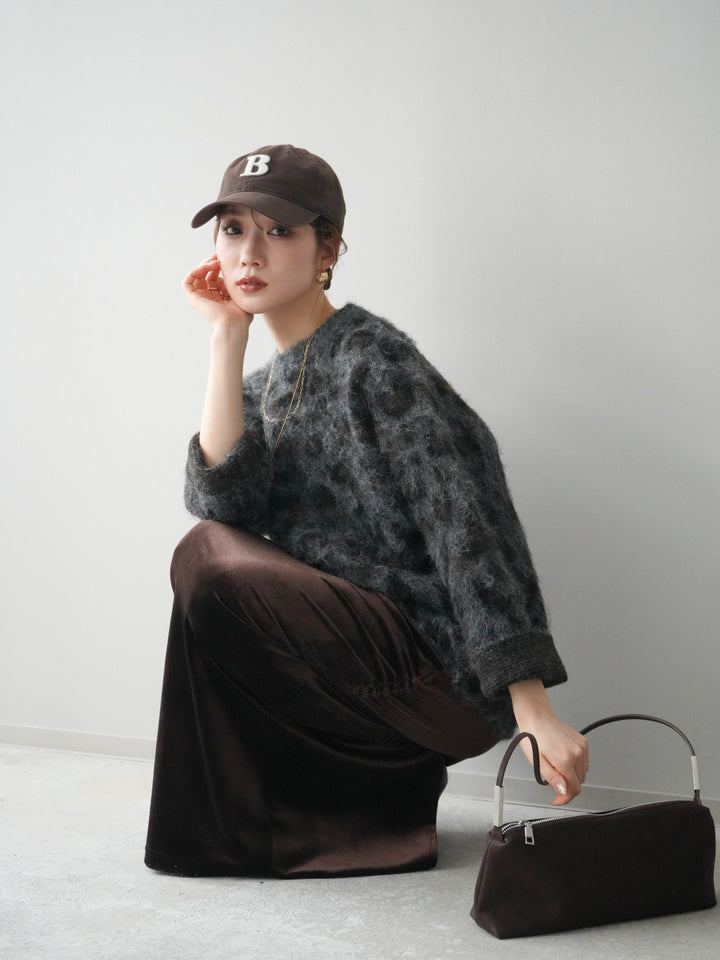 [予約]レオパードシャギーニットプルオーバー/gray