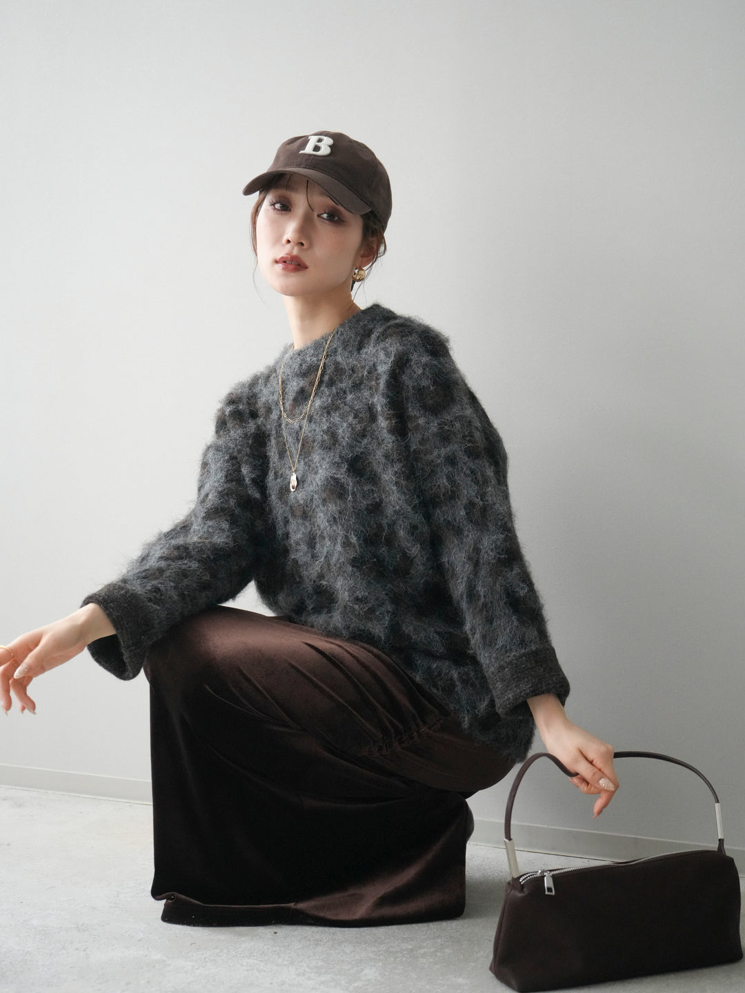 [予約]レオパードシャギーニットプルオーバー/gray