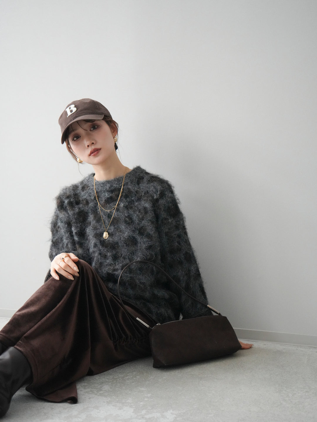 [予約]レオパードシャギーニットプルオーバー/gray