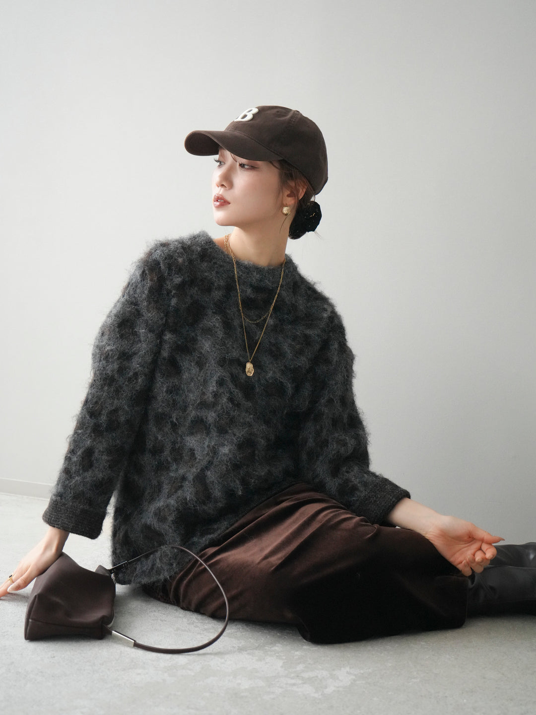 [予約]レオパードシャギーニットプルオーバー/gray