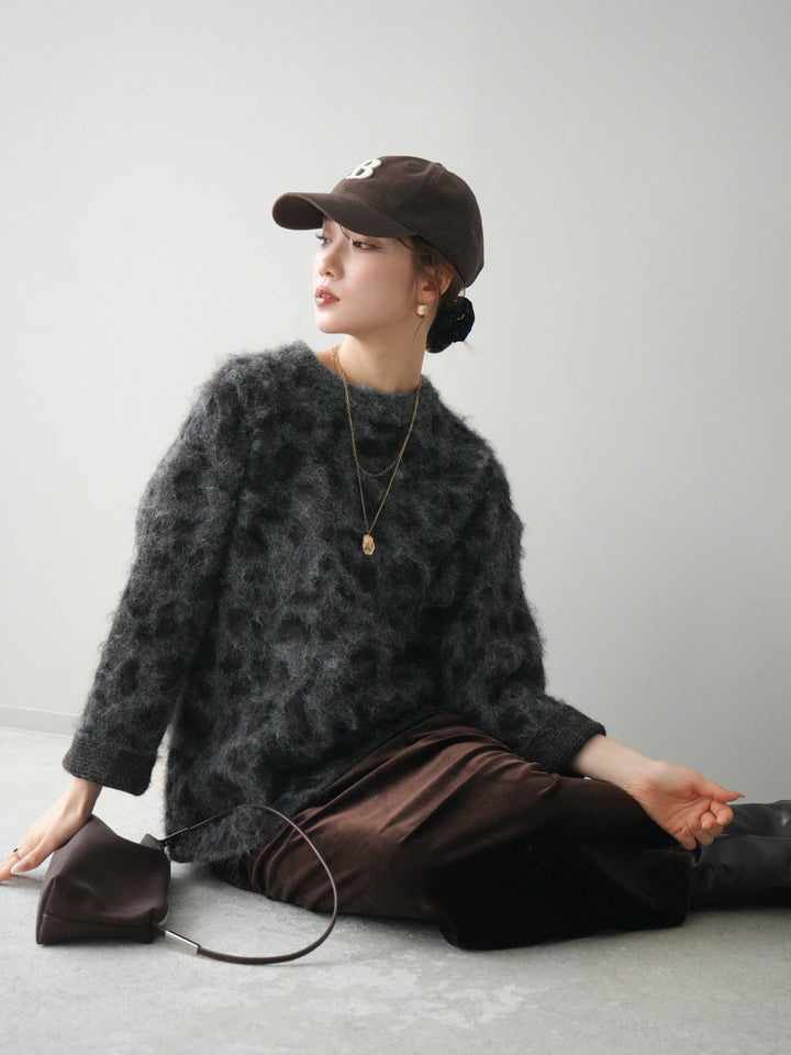 [予約]レオパードシャギーニットプルオーバー/gray