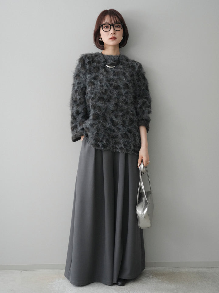 [予約]レオパードシャギーニットプルオーバー/gray