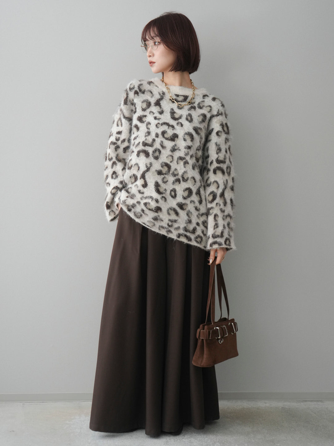 [予約]レオパードシャギーニットプルオーバー/apricot