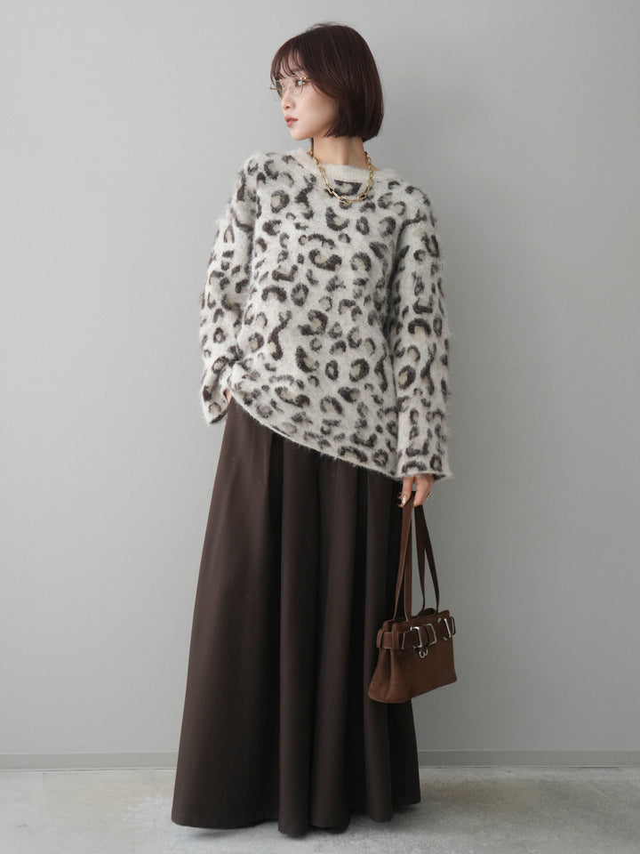 [予約]レオパードシャギーニットプルオーバー/apricot