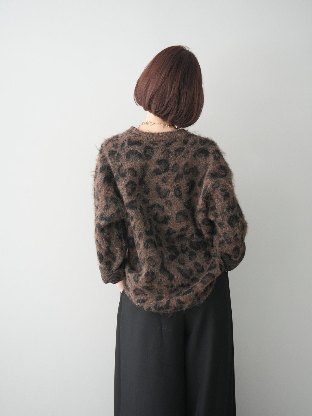 [予約]レオパードシャギーニットプルオーバー/brown