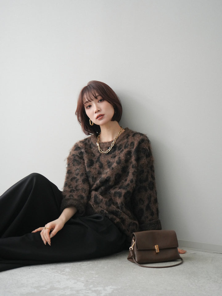 [予約]レオパードシャギーニットプルオーバー/brown