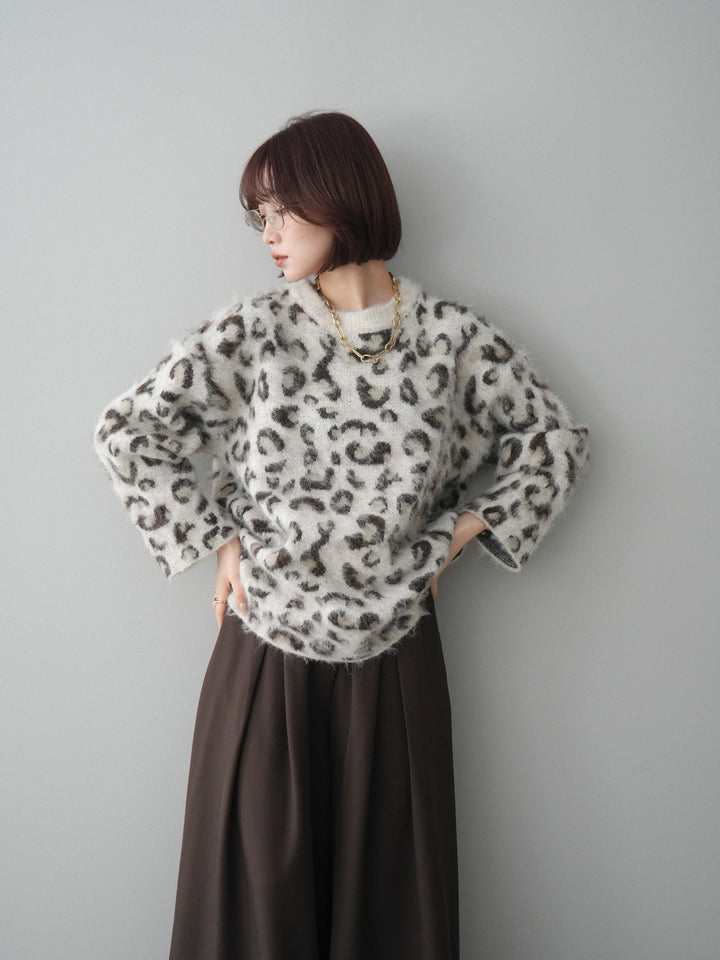 [予約]レオパードシャギーニットプルオーバー/apricot