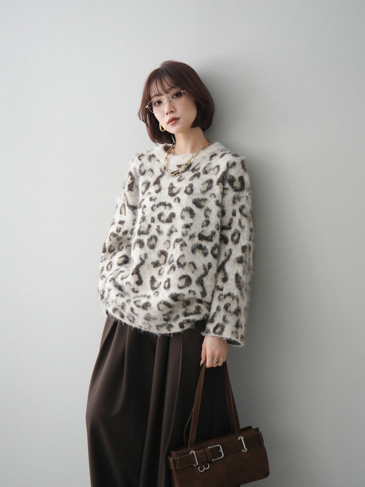 [予約]レオパードシャギーニットプルオーバー/apricot