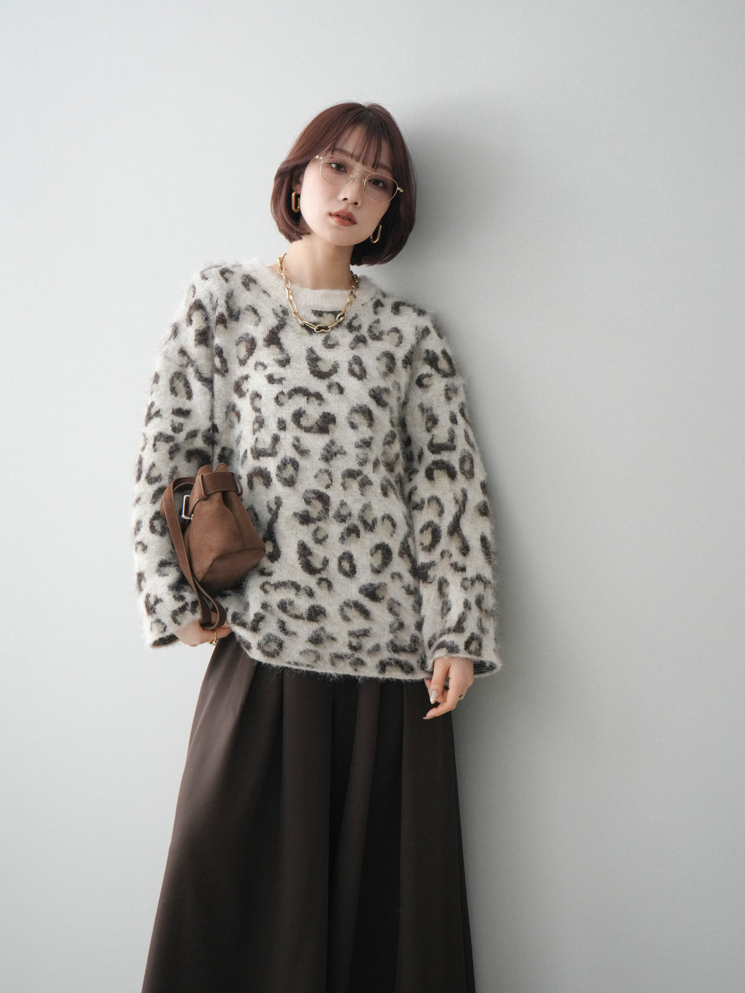 [予約]レオパードシャギーニットプルオーバー/apricot