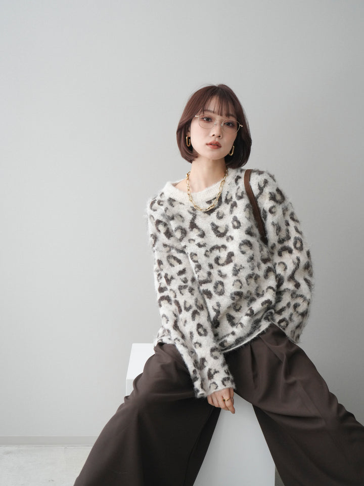 [予約]レオパードシャギーニットプルオーバー/apricot