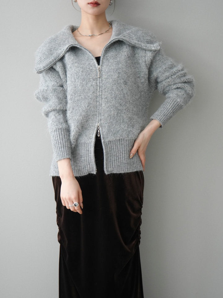 [SET]リブ襟ブークレZIPニットカーディガン+リブ襟ブークレZIPニットカーディガン(2set)