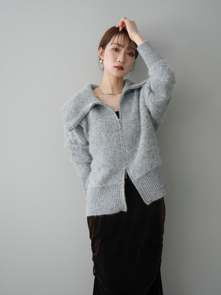 [SET]リブ襟ブークレZIPニットカーディガン+リブ襟ブークレZIPニットカーディガン(2set)