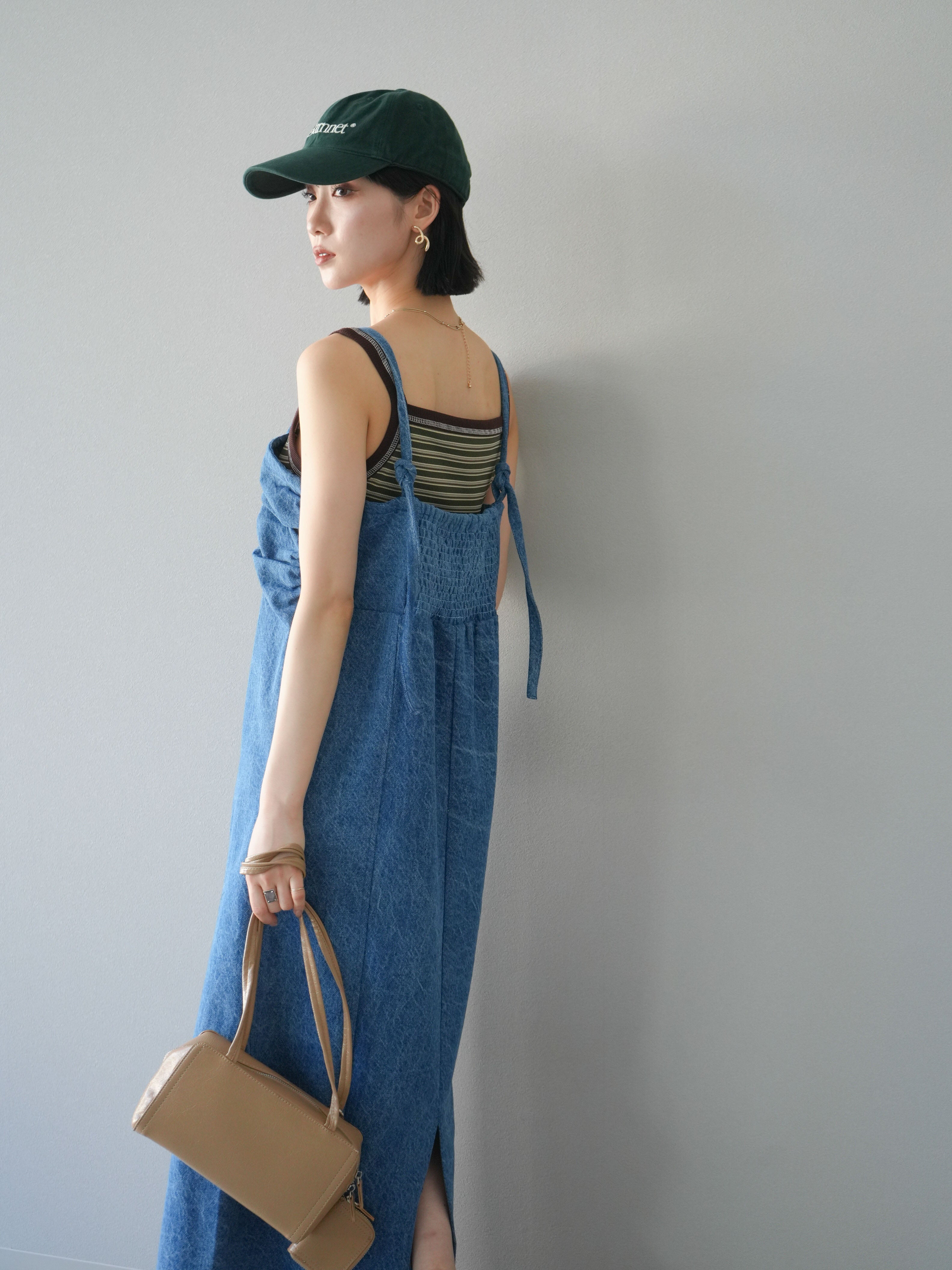 予約]デニムギャザーキャミワンピース/ブルー – Lumier