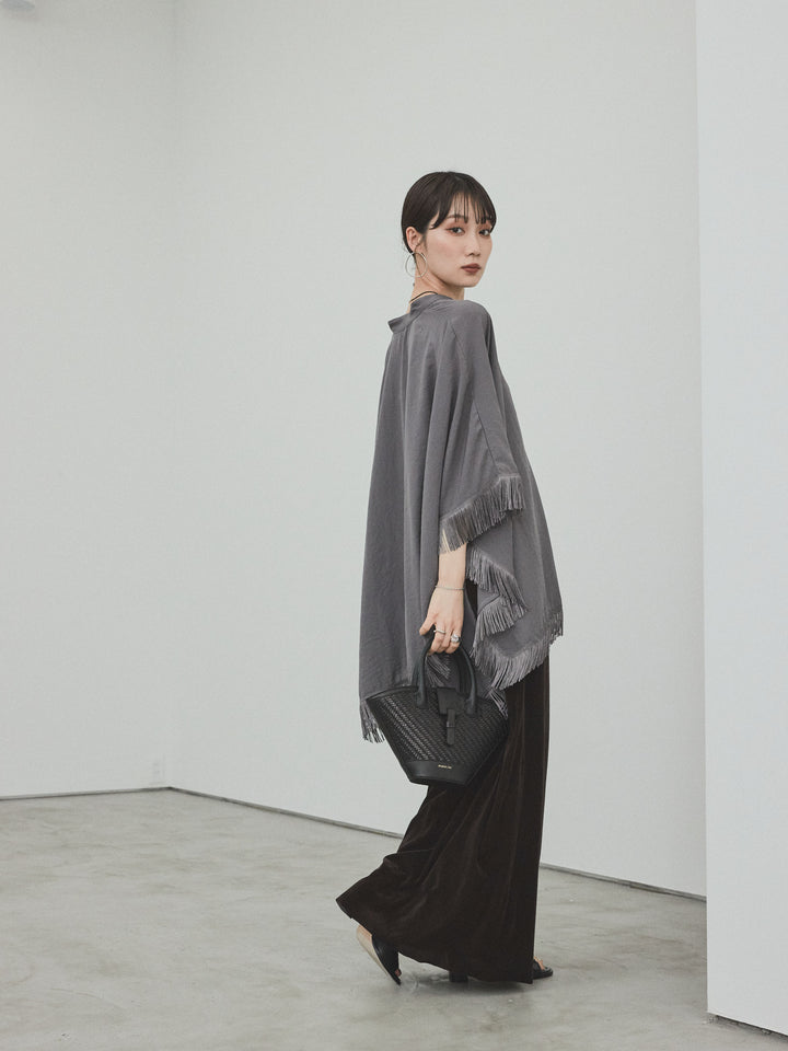 [SET] 方形流蘇斗篷襯衫 + 天鵝絨短裙 (2set)