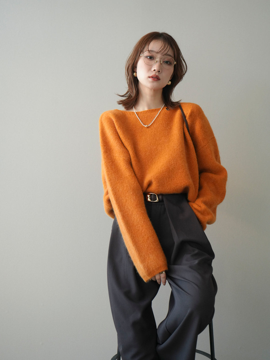 [SET]アンゴラタッチボートネッククロップドプルオーバー+選べるアクセセット(2set)