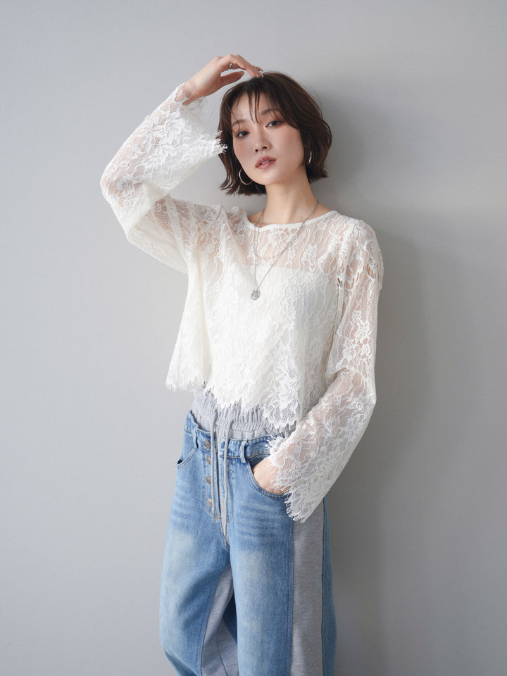 [SET]2WAYスリーブレーストップス+選べるアクセセット(2set)