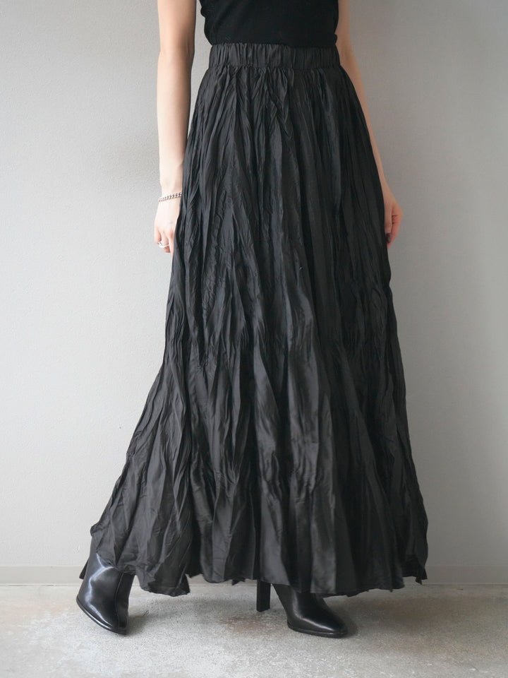 [予約]ワッシャープリーツロングスカート/black